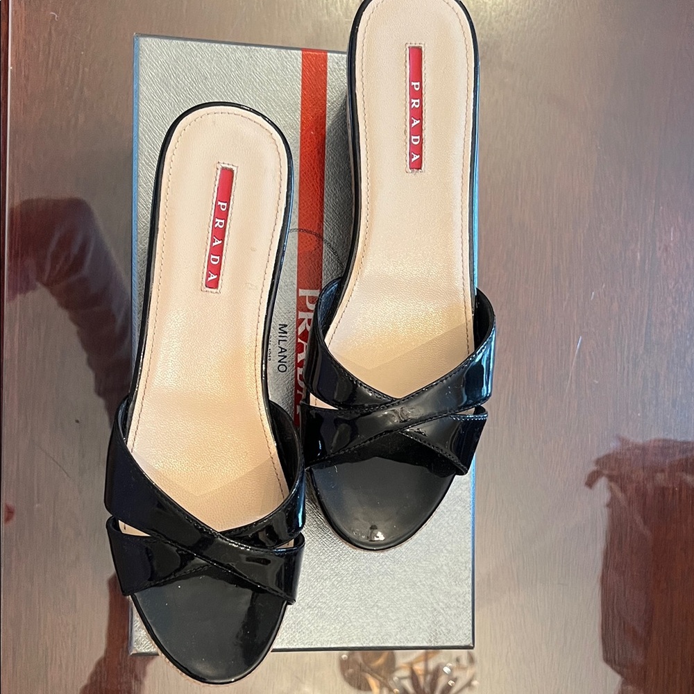Prada Black Patent Sandals - never worn